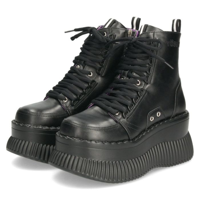 ブーツ レディース 厚底 靴 ヨースケ YOSUKE 4460084 ショートブーツ レースアップ 黒 チャンキーソール ブラック アイボリー イエロー 3E ゆったり 幅広 