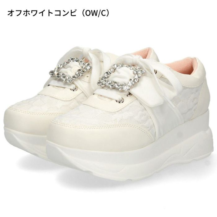 ヨースケ YOSUKE U.S.A レディース 厚底スニーカー 4450003 ホワイト ブラック 靴 6cm レースアップ バックル フラット 軽量