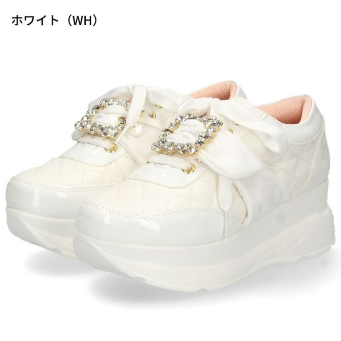 ヨースケ YOSUKE U.S.A レディース 厚底スニーカー 4450003 ホワイト ブラック 靴 6cm レースアップ バックル フラット 軽量