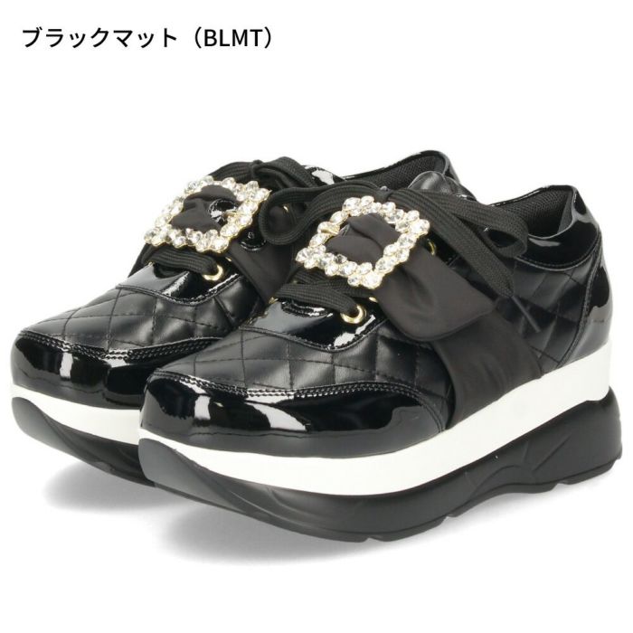 ヨースケ YOSUKE U.S.A レディース 厚底スニーカー 4450003 ホワイト ブラック 靴 6cm レースアップ バックル フラット 軽量