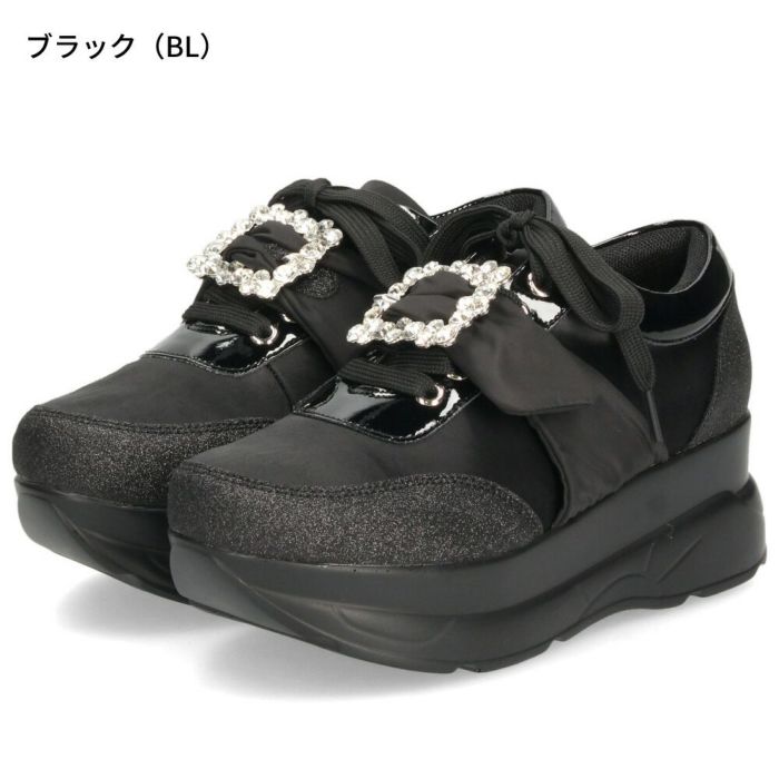 ヨースケ YOSUKE U.S.A レディース 厚底スニーカー 4450003 ホワイト ブラック 靴 6cm レースアップ バックル フラット 軽量