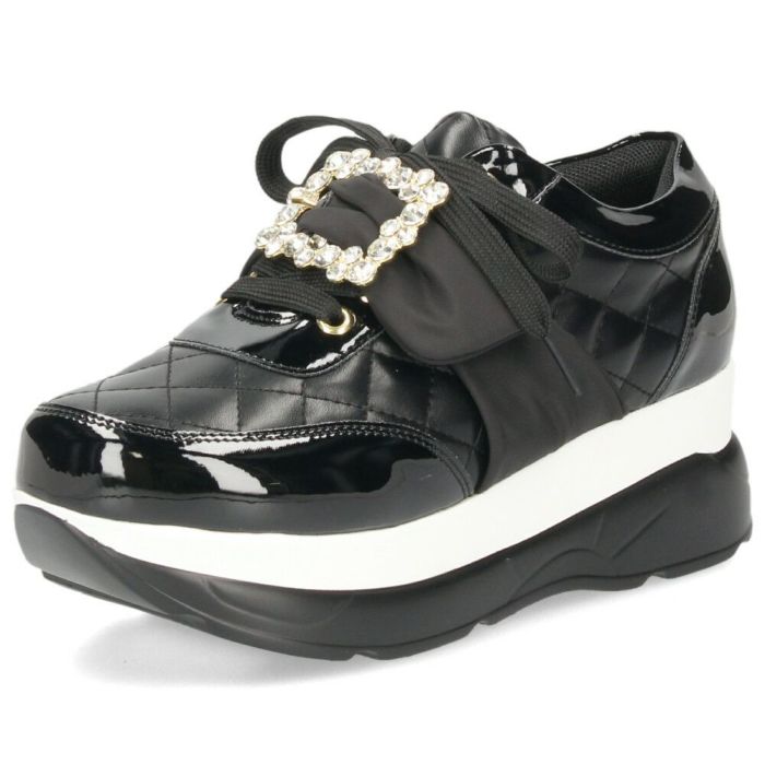 ヨースケ YOSUKE U.S.A レディース 厚底スニーカー 4450003 ホワイト ブラック 靴 6cm レースアップ バックル フラット 軽量