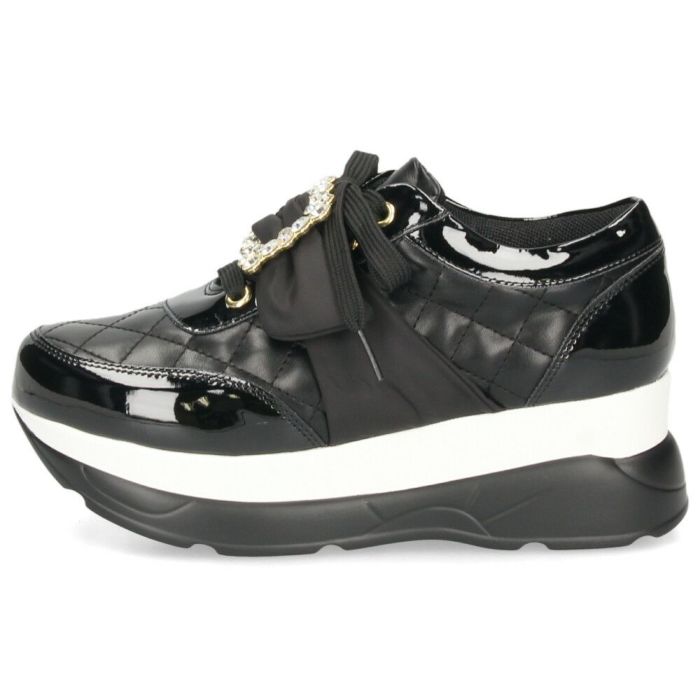 ヨースケ YOSUKE U.S.A レディース 厚底スニーカー 4450003 ホワイト ブラック 靴 6cm レースアップ バックル フラット 軽量