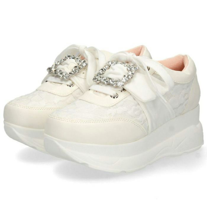 ヨースケ YOSUKE U.S.A レディース 厚底スニーカー 4450003 ホワイト ブラック 靴 6cm レースアップ バックル フラット 軽量