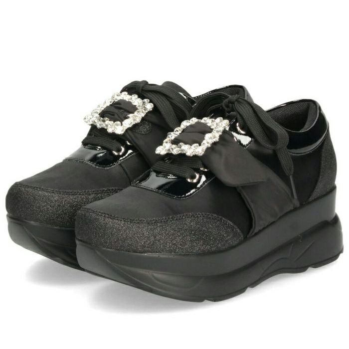 ヨースケ YOSUKE U.S.A レディース 厚底スニーカー 4450003 ホワイト ブラック 靴 6cm レースアップ バックル フラット 軽量