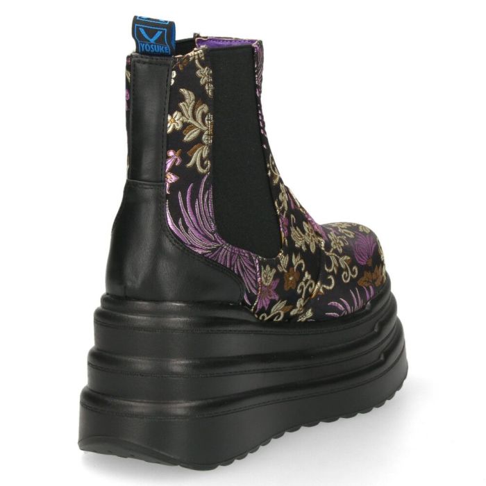 ブーツ レディース 厚底 3E ゆったり 幅広 サイドゴア ヨースケ YOSUKE 2710026 ショートブーツ 黒 チャンキーソール ブラックマルチ 靴