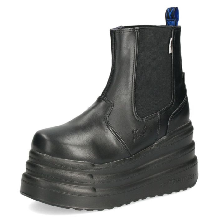 ブーツ レディース 厚底 3E ゆったり 幅広 サイドゴア ヨースケ YOSUKE 2710026 ショートブーツ 黒 チャンキーソール ブラックマルチ 靴