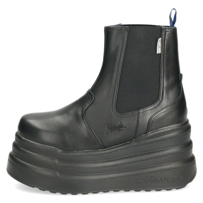 ブーツ レディース 厚底 3E ゆったり 幅広 サイドゴア ヨースケ YOSUKE 2710026 ショートブーツ 黒 チャンキーソール ブラックマルチ 靴