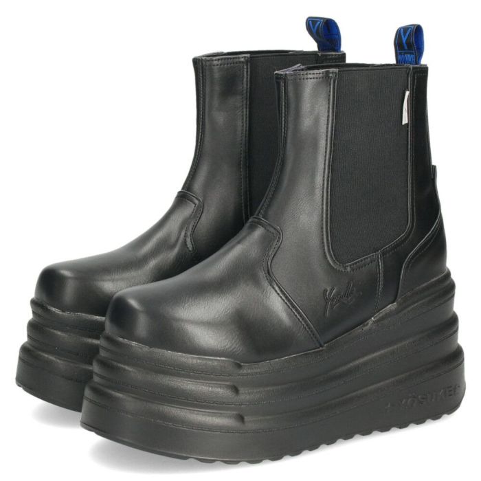 ブーツ レディース 厚底 3E ゆったり 幅広 サイドゴア ヨースケ YOSUKE 2710026 ショートブーツ 黒 チャンキーソール ブラックマルチ 靴