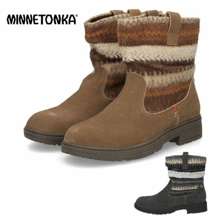 ミネトンカ ブーツ レディース MINNETONKA JOLI ジョリ 82047 82045 ニットブーツ ショートブーツ ローヒール ファブリック クッション 厚底 防寒