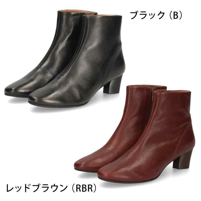 ラボキゴシ ワークス レディース ブーツ 本革 チャンキーヒール ラウンドトウ ショートブーツ 12798 ファスナー付き ジッパー付き 黒 ブラック レッドブラウン 日本製 RABOKIGOSHI works