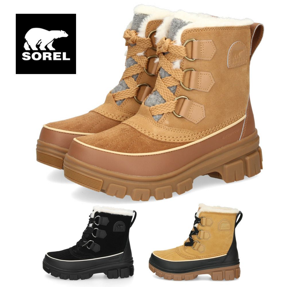 ソレル スノーブーツ レディース ワイド スエード 本革 ウィンターブーツ SOREL ティボリ5 ウォータープルーフ NL5113 TIVOLI V WP 防水 保温 防滑 透湿 冬 雪 黒 ブラック カリー