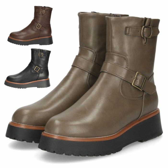 エンジニアブーツ レディース ショートブーツ 軽量 ブラック 撥水 耐水 厚底 ジッパー マンチェッタ MASCHIETTA 9304 