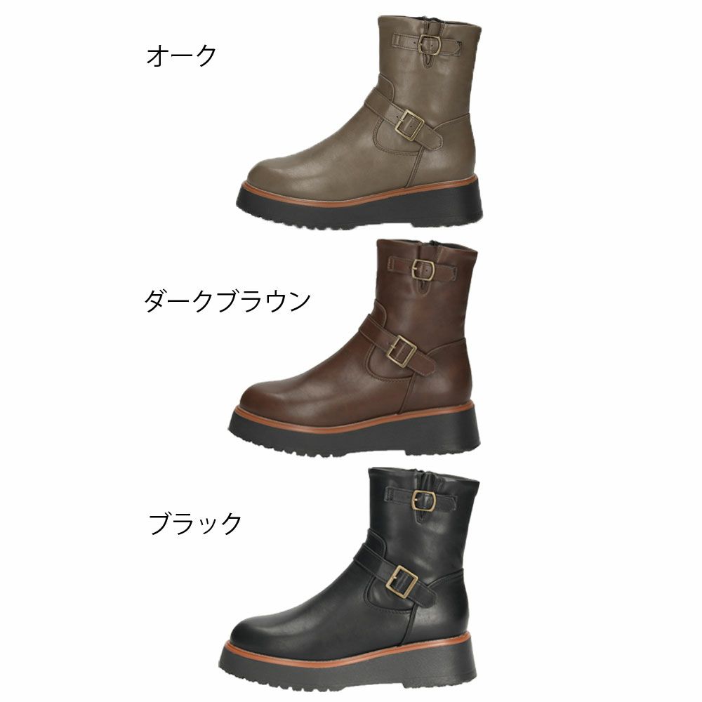 エンジニアブーツ レディース ショートブーツ 軽量 ブラック 撥水 耐水 厚底 ジッパー マンチェッタ MASCHIETTA 9304 