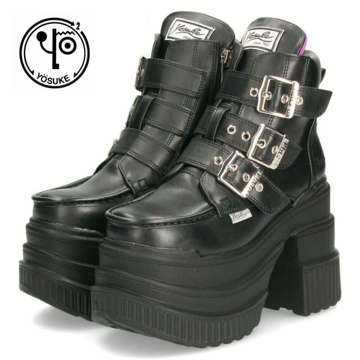 ブーツ レディース 厚底ショートブーツ ヨースケ YOSUKE 4460051 ブラック 靴  3E ゆったり 幅広  歩きやすい サイドファスナー