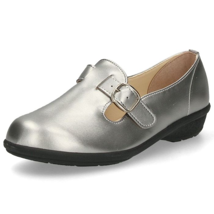 レディース パンプス 靴 ベルト付き フラットソール 軽量 クッションインソール Parade 34004 ブラック スチール