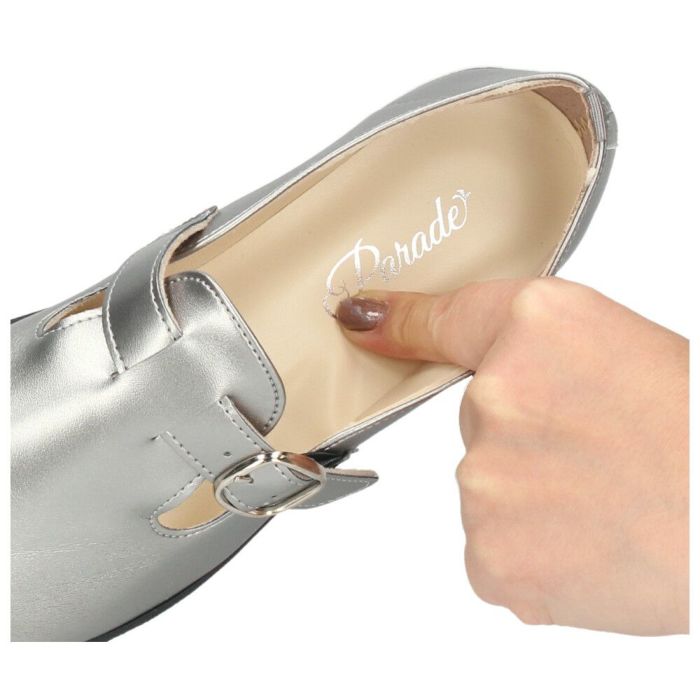 レディース パンプス 靴 ベルト付き フラットソール 軽量 クッションインソール Parade 34004 ブラック スチール