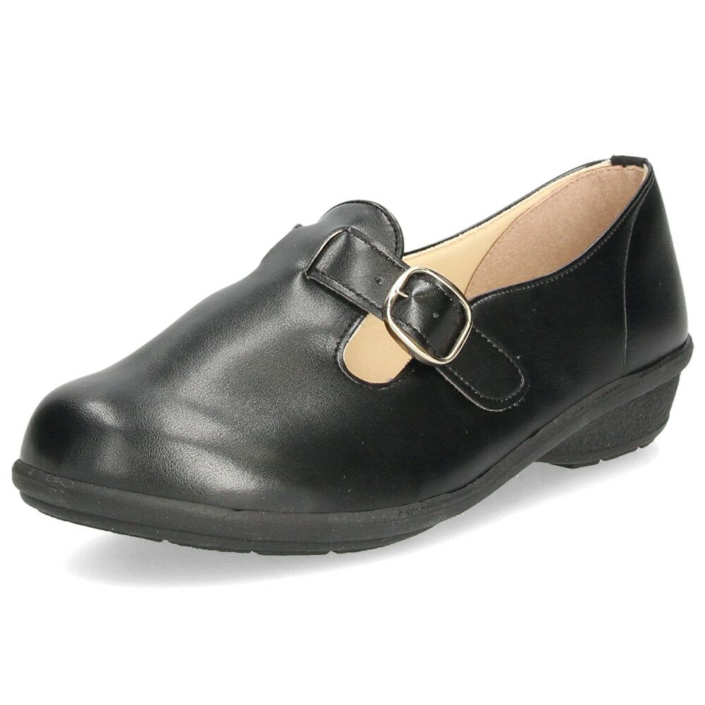 レディース パンプス 靴 ベルト付き フラットソール 軽量 クッションインソール Parade 34004 ブラック スチール