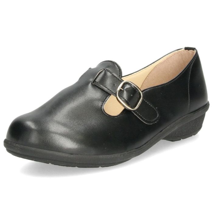 レディース パンプス 靴 ベルト付き フラットソール 軽量 クッションインソール Parade 34004 ブラック スチール