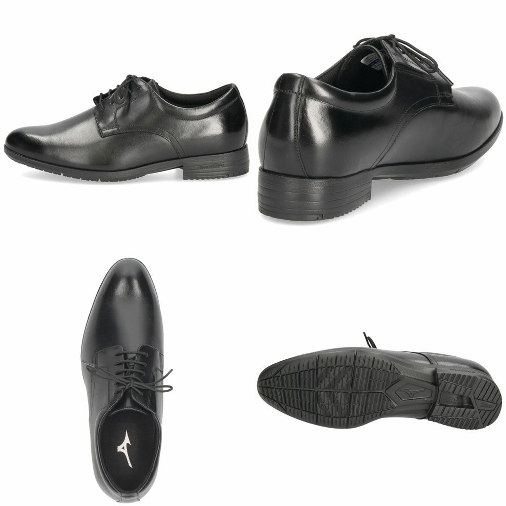 ミズノ ビジネスシューズ メンズ 革靴 ストレートチップ プレーントゥ スリッポン 本革 黒 MIZUNO エクスライト ST3 PT2 SO B1GM 250009 250109 250209 ブラック