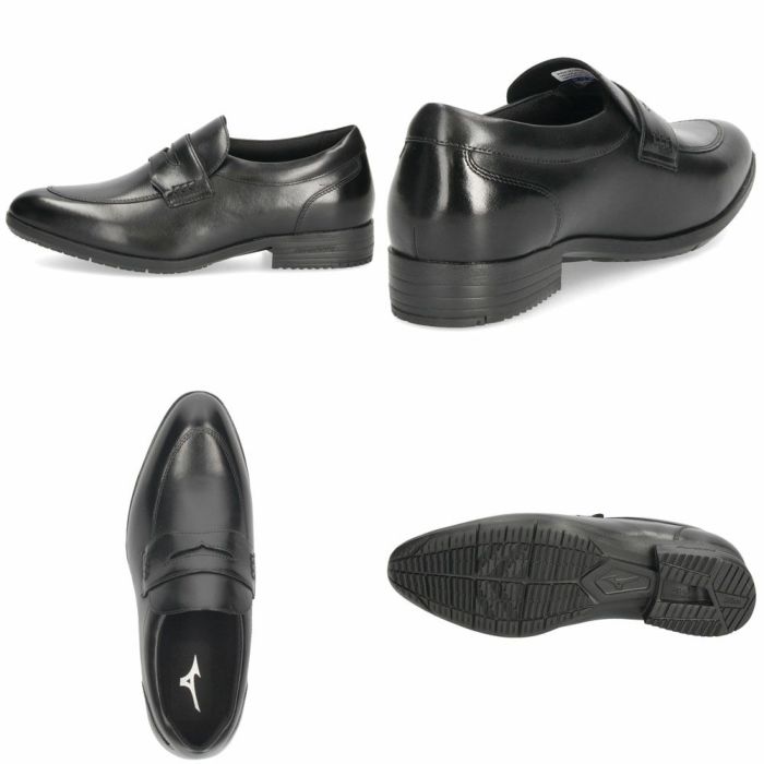 ミズノ ビジネスシューズ メンズ 革靴 ストレートチップ プレーントゥ スリッポン 本革 黒 MIZUNO エクスライト ST3 PT2 SO B1GM 250009 250109 250209 ブラック