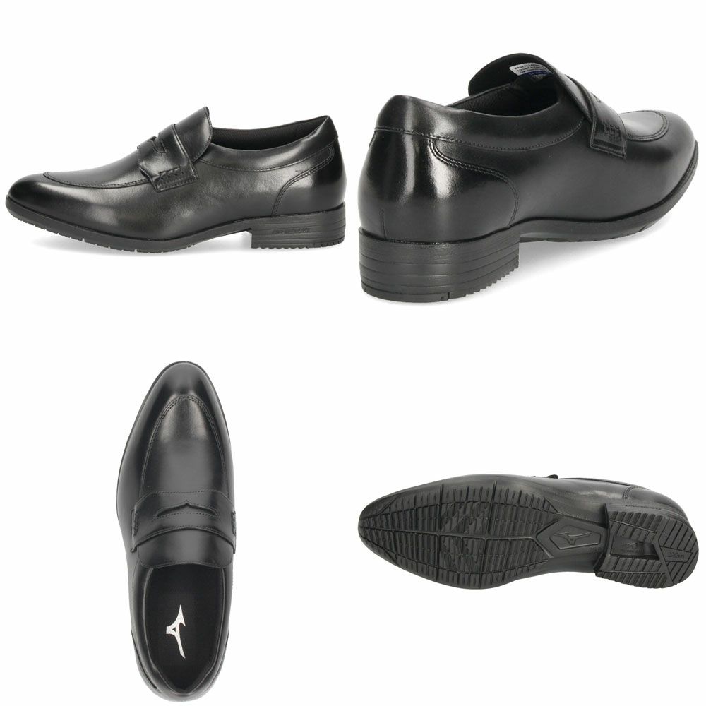ミズノ ビジネスシューズ メンズ 革靴 ストレートチップ プレーントゥ スリッポン 本革 黒 MIZUNO エクスライト ST3 PT2 SO B1GM 250009 250109 250209 ブラック
