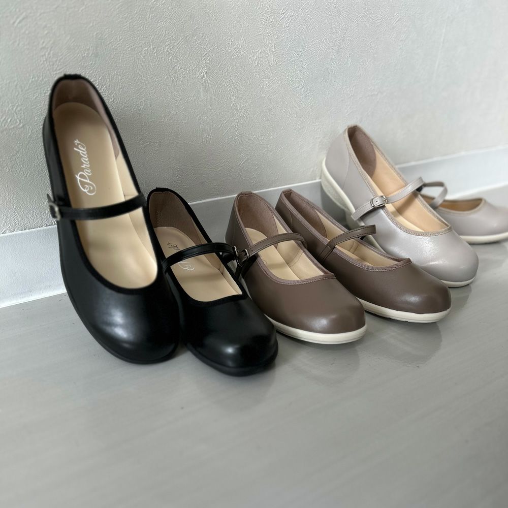 パンプス ラウンドトゥ ストラップ レディース 靴 日本製 3.5cmヒール ローヒール 安定感 軽量 歩きやすい Parade パレード 34001