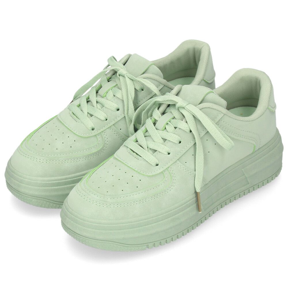 スニーカー レディース 靴 ローカット レースアップ ウォッシュ加工 厚底 カジュアル グレー アイボリー ミント Super 95023