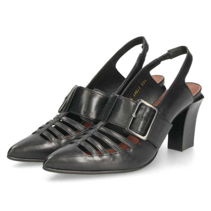 ラボキゴシ ワークス レディース パンプス ストラップ 本革 黒 7.5cm ヒール ポインテッドトゥ トゥバックル付き 12816 RABOKIGOSHI works 日本製