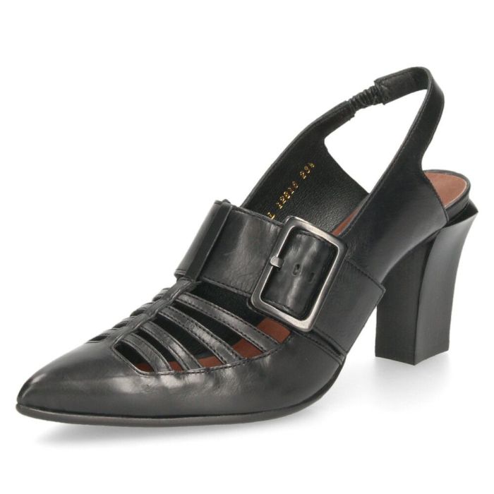 ラボキゴシ ワークス レディース パンプス ストラップ 本革 黒 7.5cm ヒール ポインテッドトゥ トゥバックル付き 12816 RABOKIGOSHI works 日本製