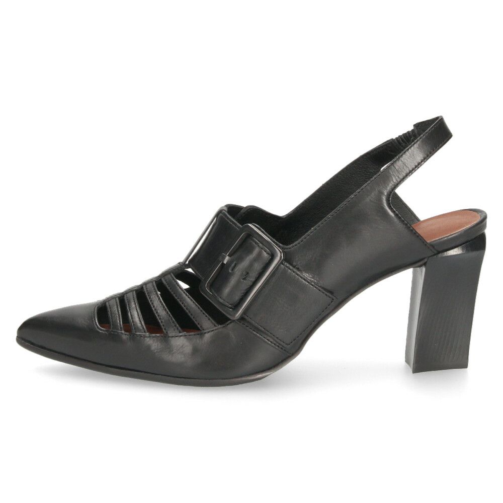 ラボキゴシ ワークス レディース パンプス ストラップ 本革 黒 7.5cm ヒール ポインテッドトゥ トゥバックル付き 12816 RABOKIGOSHI works 日本製