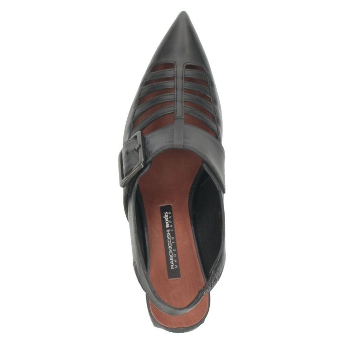 ラボキゴシ ワークス レディース パンプス ストラップ 本革 黒 7.5cm ヒール ポインテッドトゥ トゥバックル付き 12816 RABOKIGOSHI works 日本製