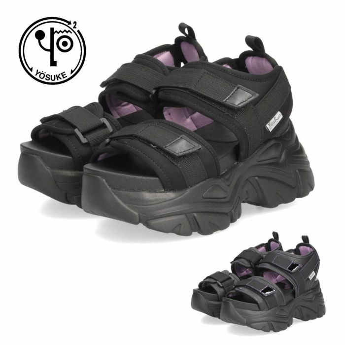 ヨースケ 厚底サンダル レディース 4460022 YOSUKE 靴 スニーカー 黒 ブラック 紫 幅広 3E ベルクロ 