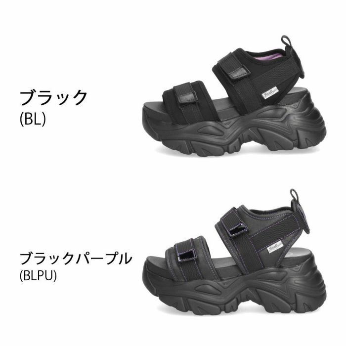 ヨースケ 厚底サンダル レディース 4460022 YOSUKE 靴 スニーカー 黒 ブラック 紫 幅広 3E ベルクロ 