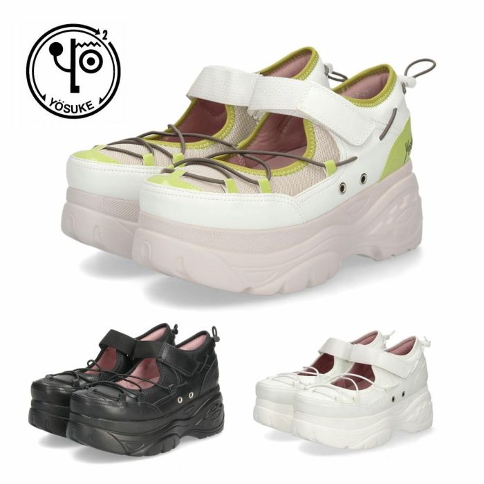 ヨースケ スニーカー 厚底 レディース 2605004 YOSUKE 靴 黒 ブラック 白 厚底スニーカー 幅広 3E カジュアルシューズ
