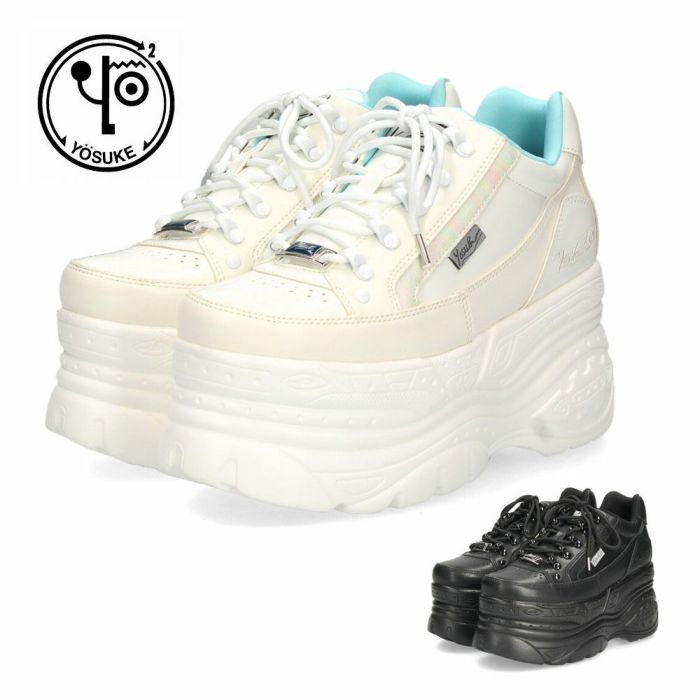ヨースケ 厚底スニーカー レディース 2601023 YOSUKE 靴 スニーカー SANMARU 3E 幅広 黒 ブラック 白 ウェッジヒール ジッパー