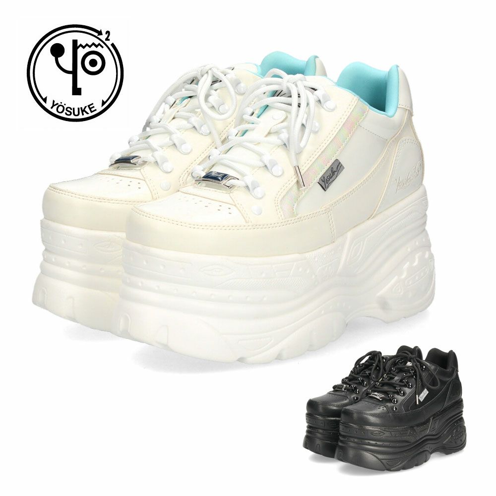 ヨースケ 厚底スニーカー レディース 2601023 YOSUKE 靴 スニーカー SANMARU 3E 幅広 黒 ブラック 白 ウェッジヒール ジッパー