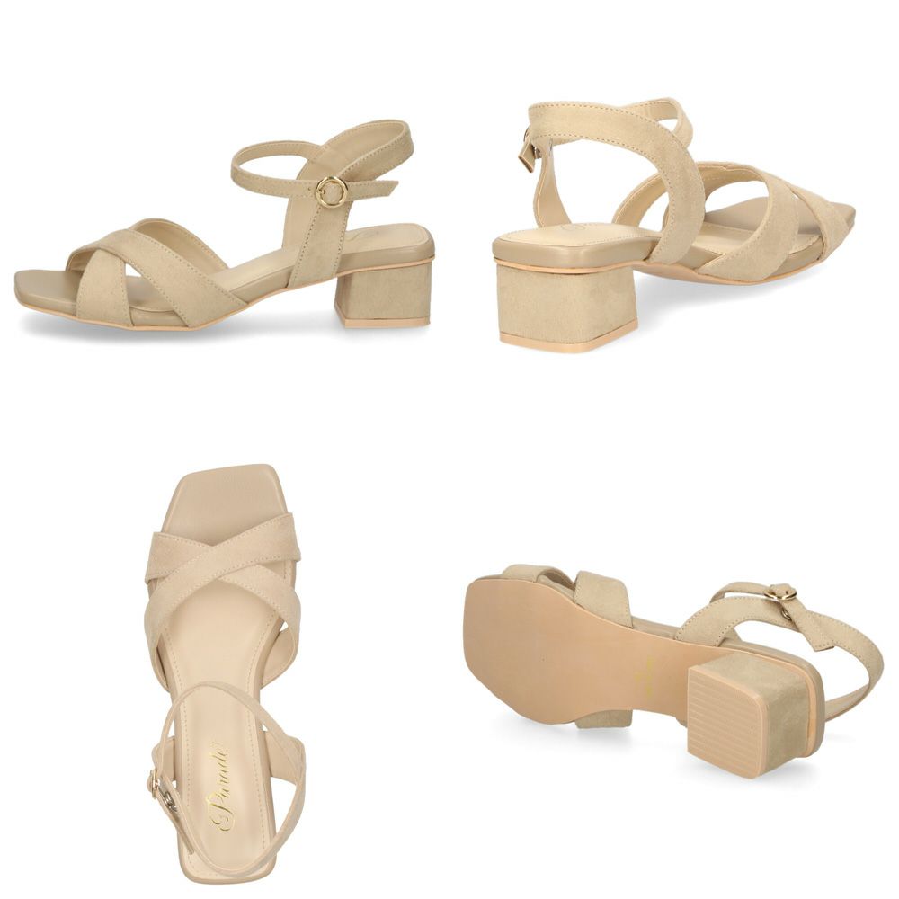 サンダル レディース ヒール 3.5cm アンクルストラップ ブラック 黒 ベージュ ブルー クロス ストラップ ローヒール シンプル 靴 おしゃれ Parade 2002WK