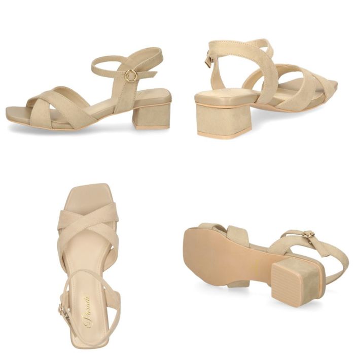 サンダル レディース ヒール 3.5cm アンクルストラップ ブラック 黒 ベージュ ブルー クロス ストラップ ローヒール シンプル 靴 おしゃれ Parade 2002WK