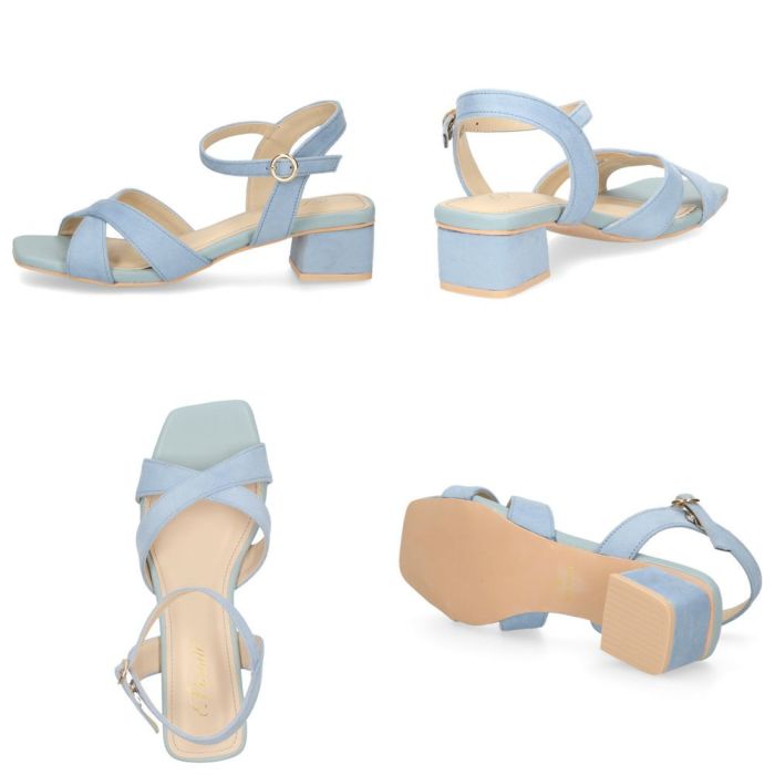 サンダル レディース ヒール 3.5cm アンクルストラップ ブラック 黒 ベージュ ブルー クロス ストラップ ローヒール シンプル 靴 おしゃれ Parade 2002WK