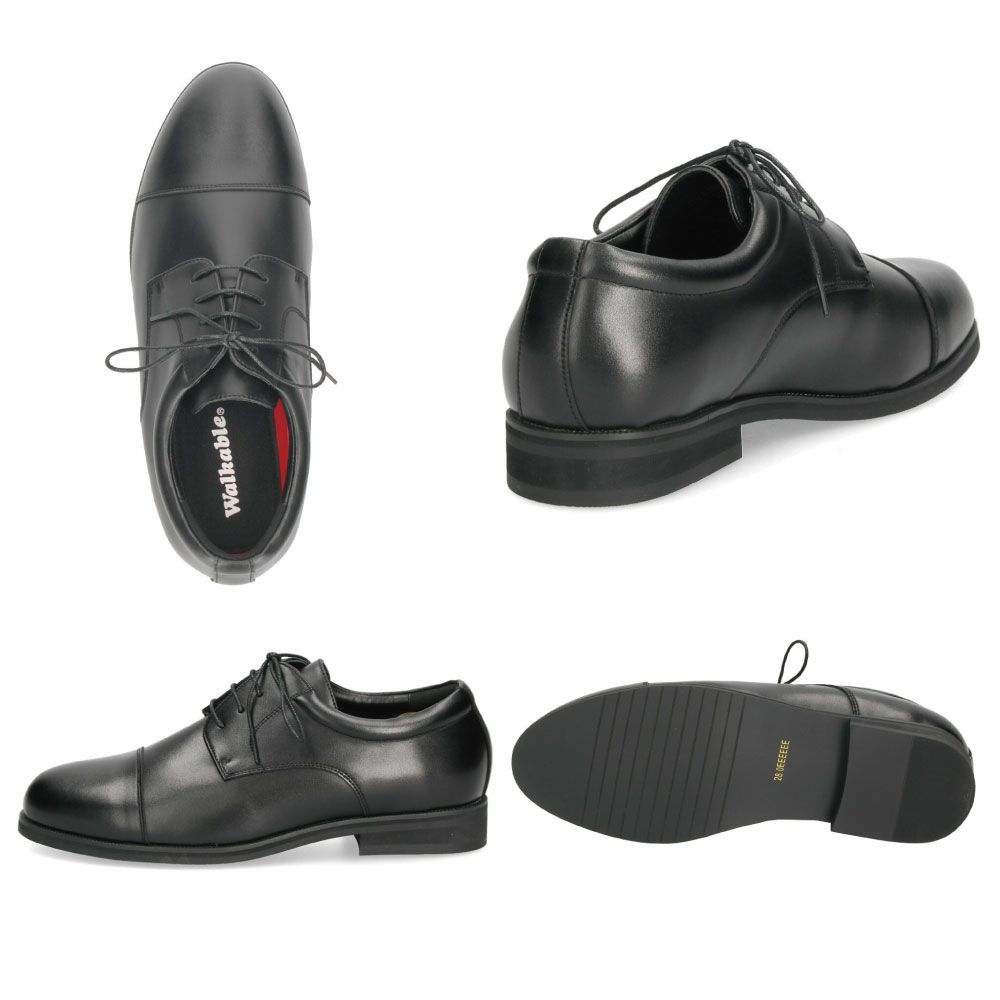 ビジネスシューズ 幅広 6E ウォーカブル メンズ 革靴 紳士靴 WALKABLE 2091 2092 2093 大きいサイズ 通勤 リクルート プレーントゥ ラウンドトゥ ストレートチップ ローファー ブラック 外羽根