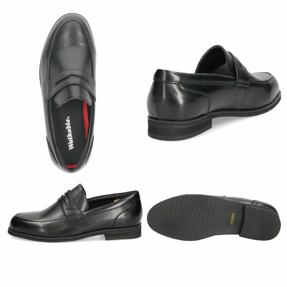 ビジネスシューズ 幅広 6E ウォーカブル メンズ 革靴 紳士靴 WALKABLE 2091 2092 2093 大きいサイズ 通勤 リクルート プレーントゥ ラウンドトゥ ストレートチップ ローファー ブラック 外羽根