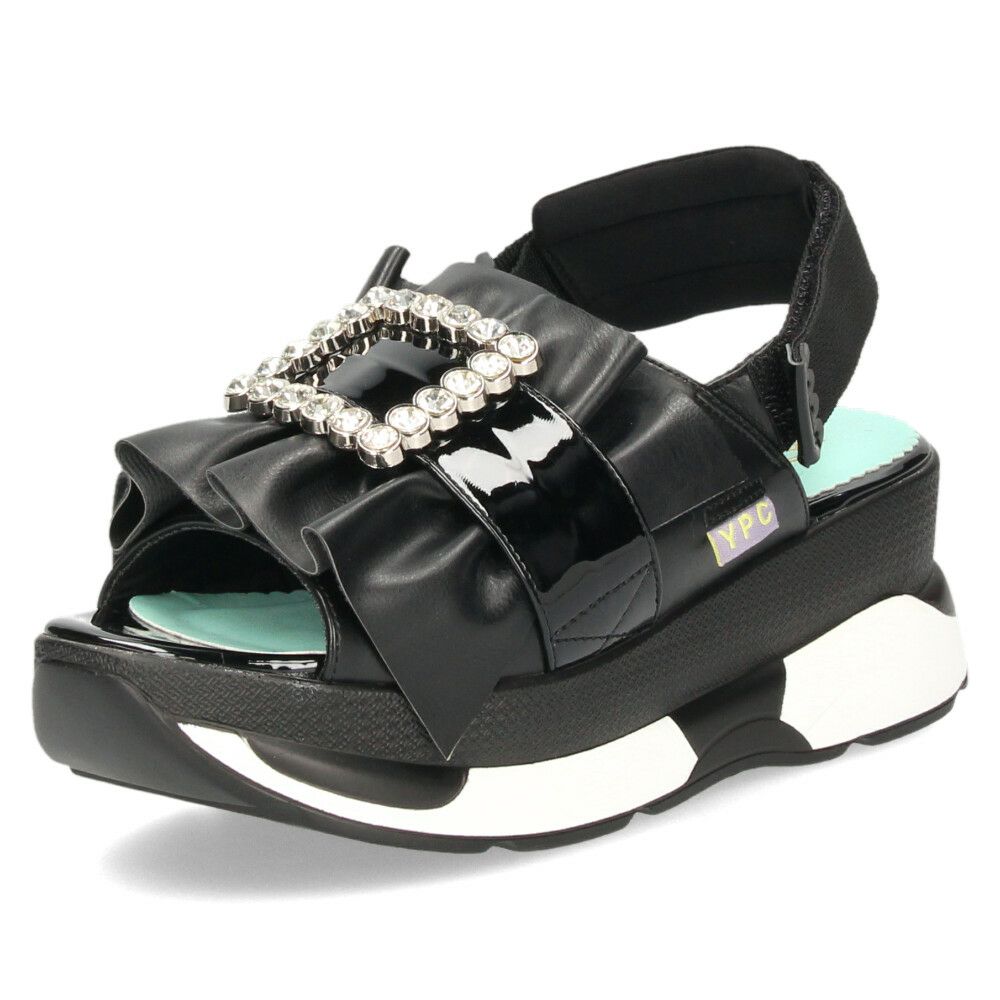 ヨースケ 厚底サンダル レディース ブラック ホワイト 黒 白 ビジュー フリル バックストラップ YOSUKE 4450033