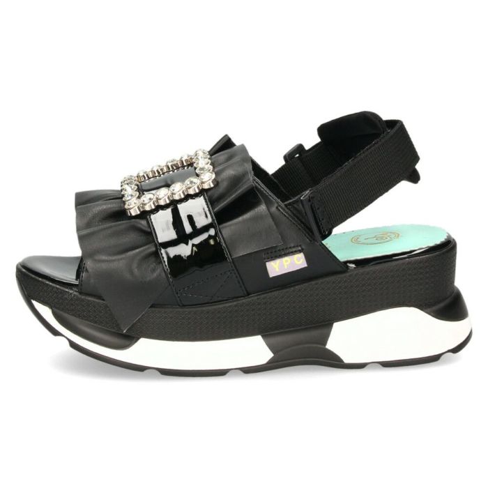 ヨースケ 厚底サンダル レディース ブラック ホワイト 黒 白 ビジュー フリル バックストラップ YOSUKE 4450033