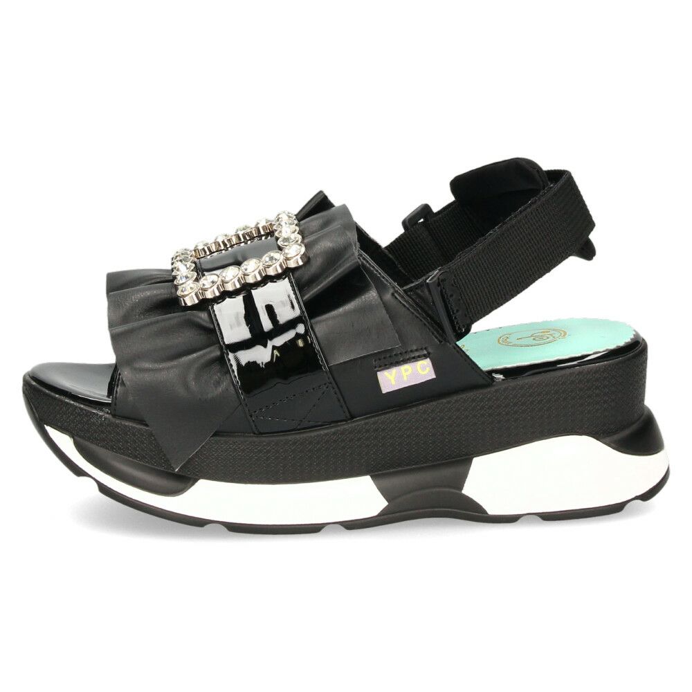 ヨースケ 厚底サンダル レディース ブラック ホワイト 黒 白 ビジュー フリル バックストラップ YOSUKE 4450033