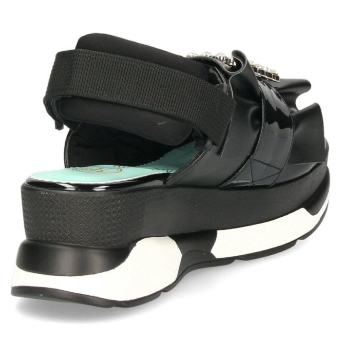 ヨースケ 厚底サンダル レディース ブラック ホワイト 黒 白 ビジュー フリル バックストラップ YOSUKE 4450033