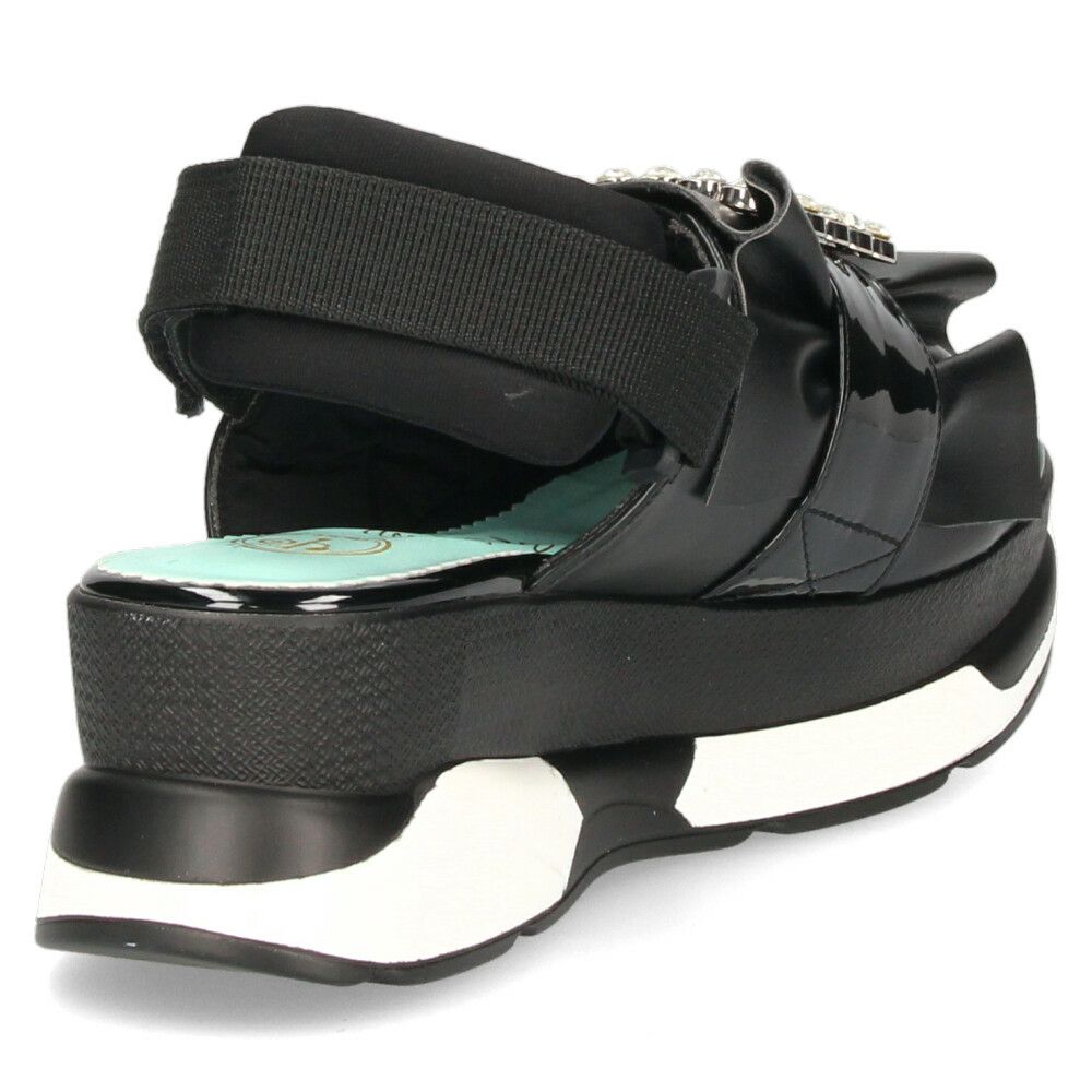 ヨースケ 厚底サンダル レディース ブラック ホワイト 黒 白 ビジュー フリル バックストラップ YOSUKE 4450033