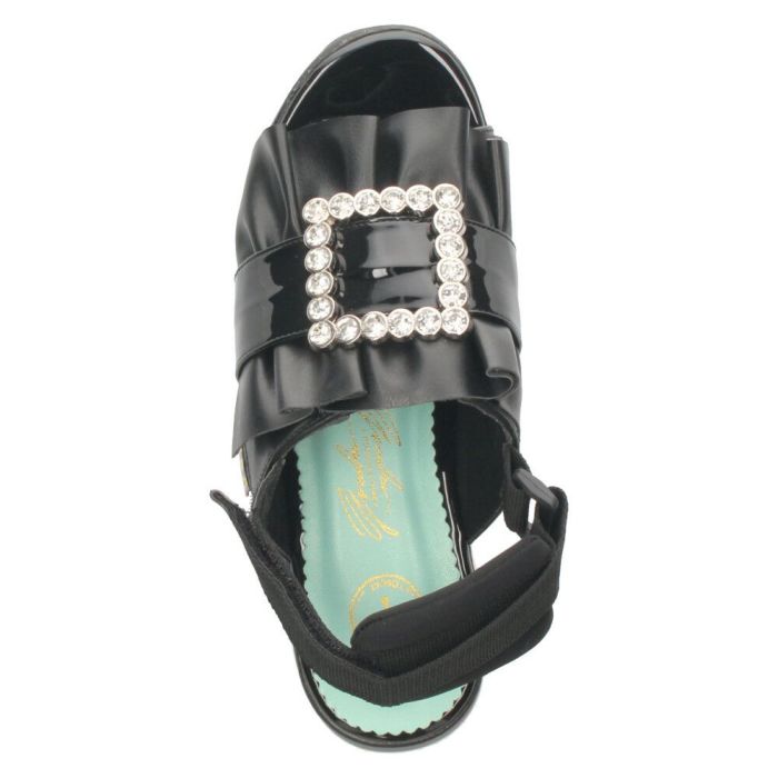 ヨースケ 厚底サンダル レディース ブラック ホワイト 黒 白 ビジュー フリル バックストラップ YOSUKE 4450033