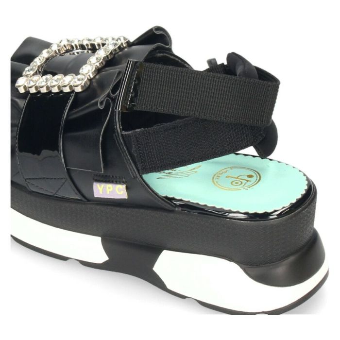 ヨースケ 厚底サンダル レディース ブラック ホワイト 黒 白 ビジュー フリル バックストラップ YOSUKE 4450033