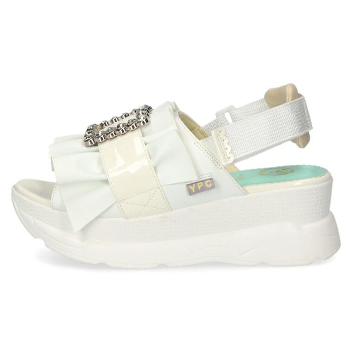 ヨースケ 厚底サンダル レディース ブラック ホワイト 黒 白 ビジュー フリル バックストラップ YOSUKE 4450033